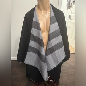 NEW BURBERRY CHARCOAL BLACK GRAY "CHARLOTTE" REVERSIBLE CHECK PONCHO CAPE JACKET